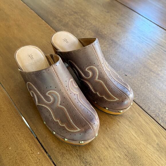 Frye Like New Jessica Clog Leather Slip On Mule w/ Box Brown Sz 6.5 Western Chic - Picture 6 of 16